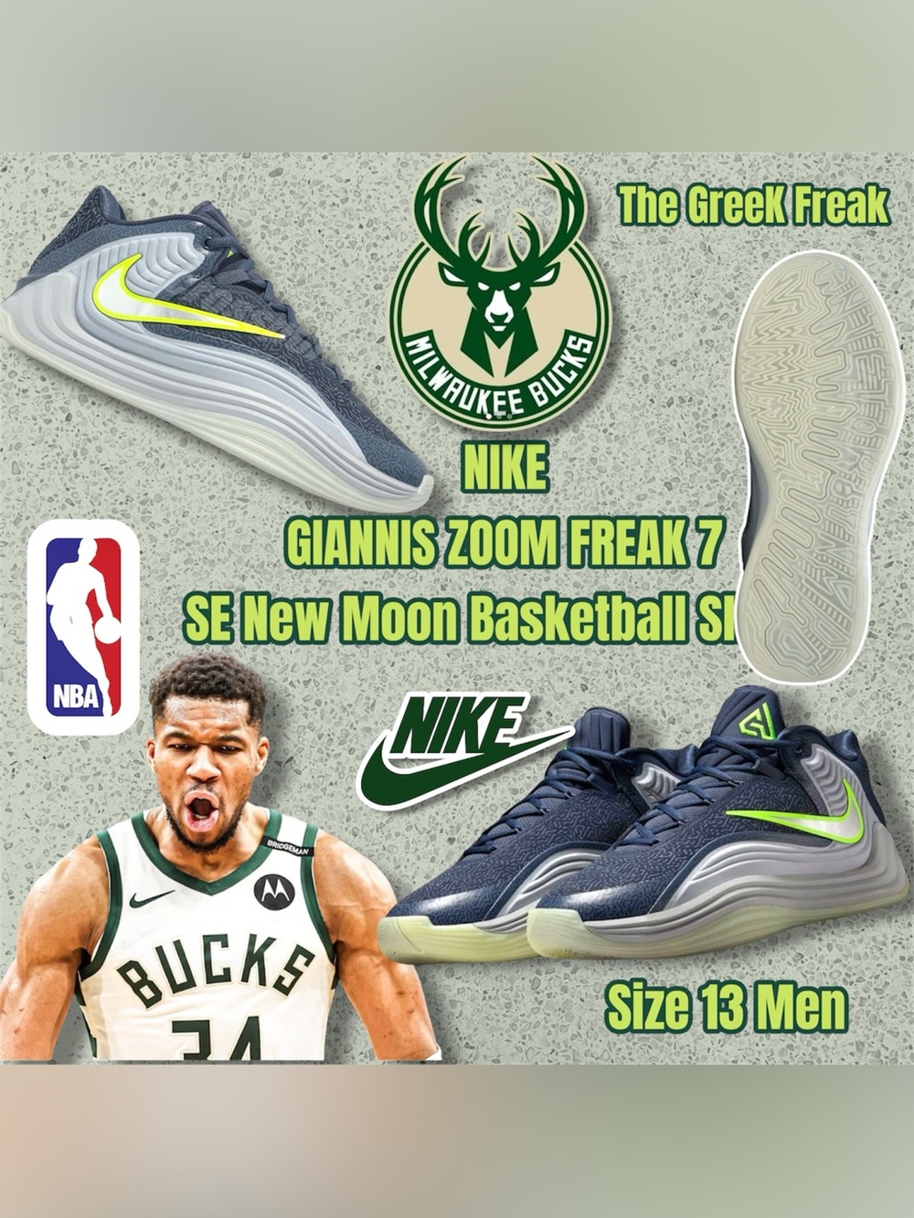 New Nike Giannis Freak 7 SE New Moon IH2366-400 Size 13